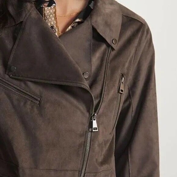 Hutch Anthropologie Faux Suede Moto Jacket Zippers Sz 2X In Grey - Picture 5 of 16